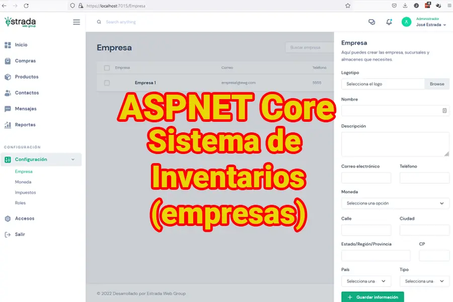 Código fuente del sistema de inventarios con ASPNET Core (módulo empresas)