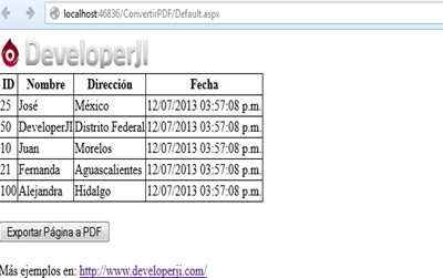 Cómo exportar una página web con ASP.NET a PDF