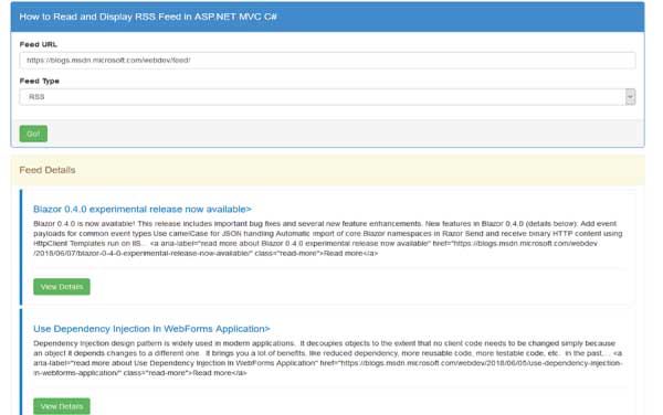 How to read an RSS and display the information in ASP.NET MVC?